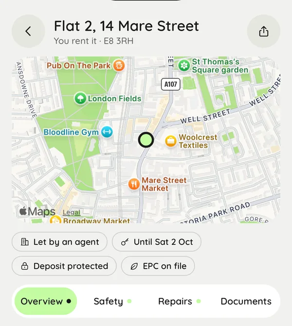 A tenant's home in Rolo, with the rent and a map
