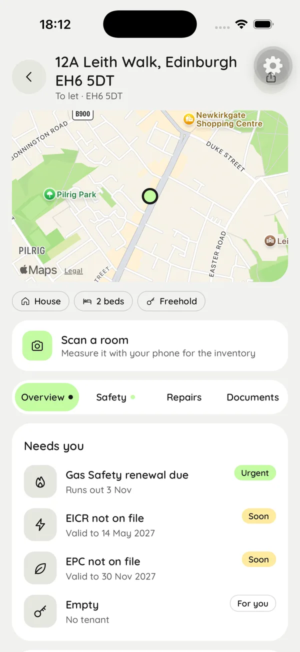 A home in Rolo with what needs you: sign the check-in inventory, pay rent, and a dripping tap
