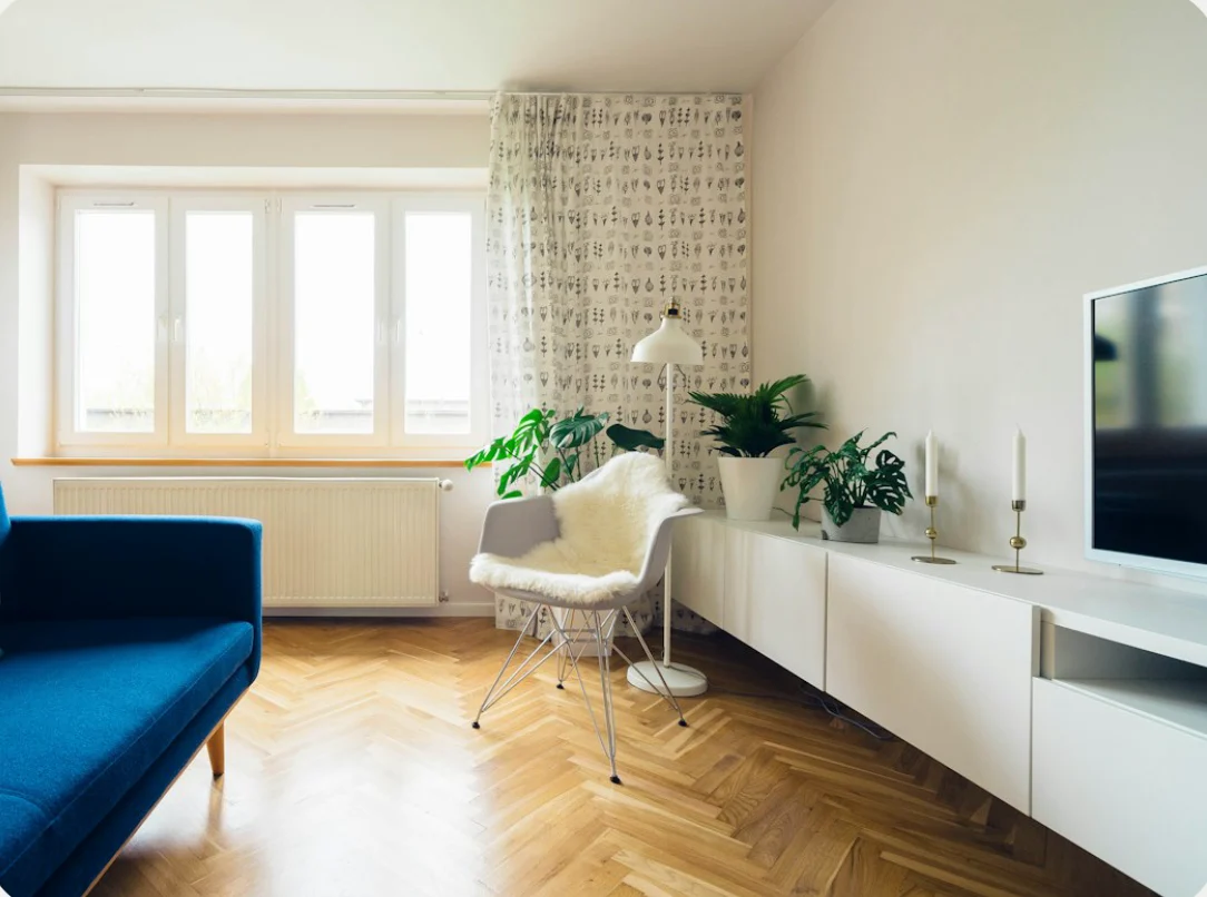 A sunlit living room in a rented flat